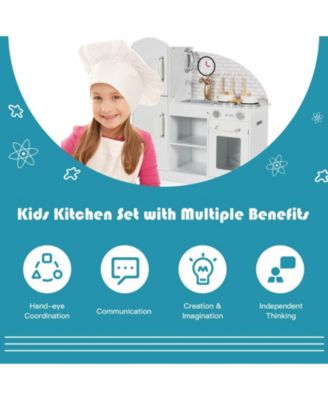 Kids Kitchen Playset Pretend Play Cooking Set with Vivid Faucet and Telephone