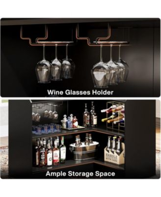 Bar Cabinet, L-Shaped Home Bar Table with Stemware Racks, 4-Tier Corner Bar Unit Liquor Wine Bar Table Reception Desk for Home Pub