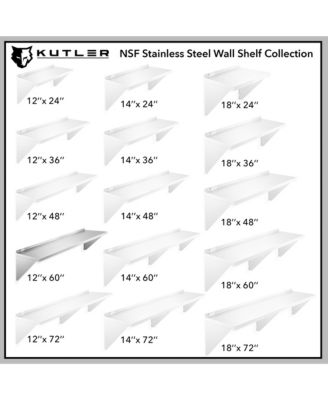 12" x 60" Stainless Steel Shelf, NSF Commercial Wall Mount Shelving w/ Backsplash, Floating Metal Mounted Shelves for Restaurant, Kitchen, Home