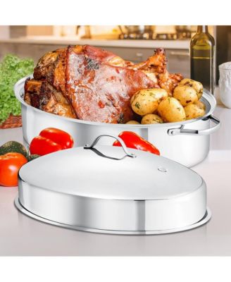 Oval Roasting Pan / Roaster with Polished Rack and Stainless Steel Lid