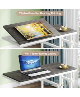Height Adjustable C Table with Wheels, Mobile Couch Snack Side Table, Sofa Bedside Laptop Stand C Shaped TV Tray
