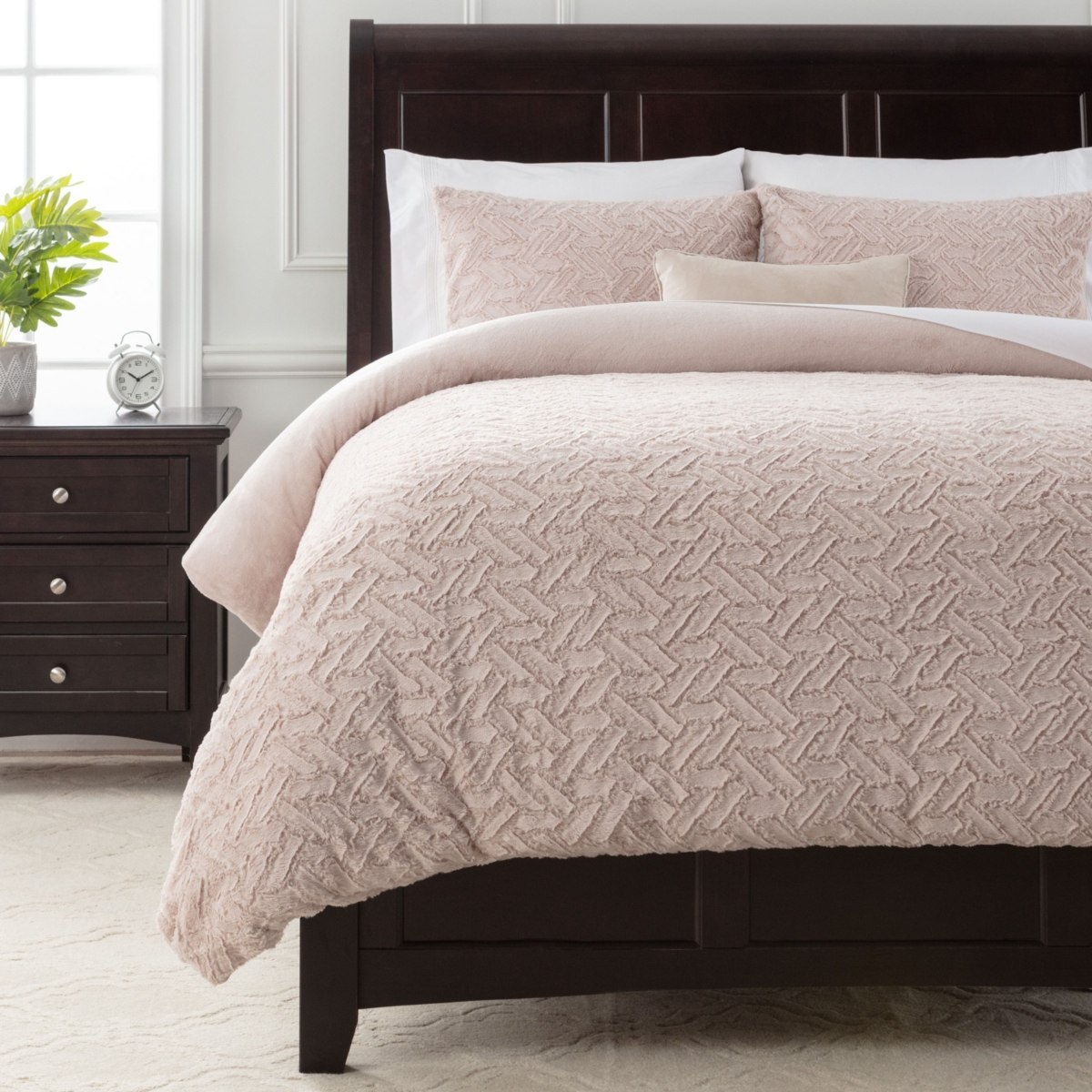 Chanasya Premium Soft Cloud Faux Fur Duvet Cover Bedding Set Size - 3 Piece Combo Set - Textured Embossed Fuzzy Soft Velvet Mink Bedcover - Zipp