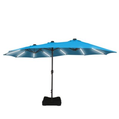 Outdoor Double-Sided Rectangular LED Light Market Umbrella With Base and Cover