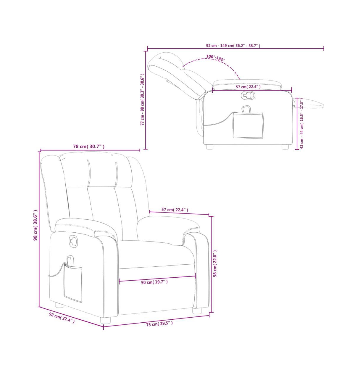 vidaXL Massage Recliner Chair Dark Gray Fabric