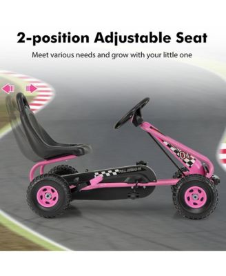 Kids Pedal Go Kart 4 Wheel Ride On Toys w/ Adjustable Seat Handbrake