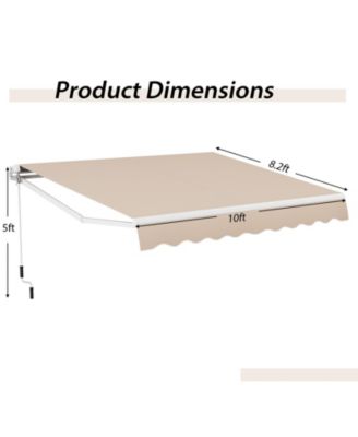 Outdoor Manual Retractable Awning Cover Shelter Patio Sun Shade-Beige