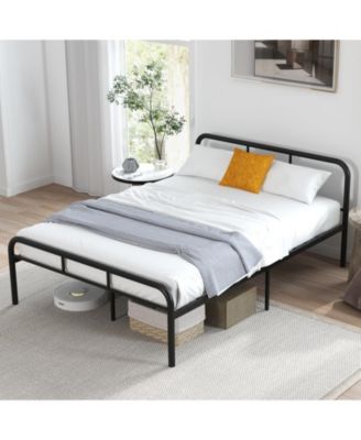 Full Bed Frame with Headboard and Footboard No Box Spring Needed-Black