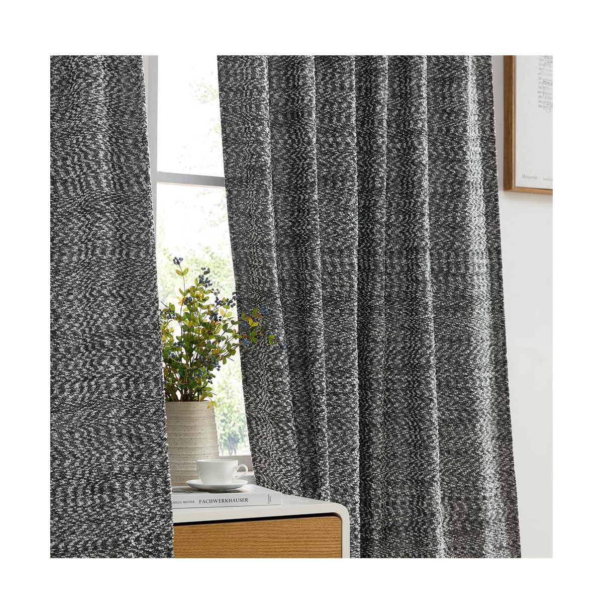 Hlc.me Easton Jacquard Slub Texture - Privacy Curtains with Back Tab Rod Pocket Lightweight Window Curtains Panels