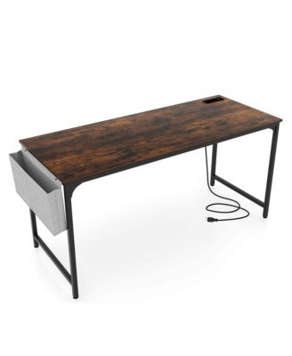 60" Modern Computer Desk with Charging Station with Storage Bag & Headphone Hook