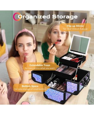 Makeup Train Case Cosmetic Organizer w/ Mirror Mermaid Purple Artist