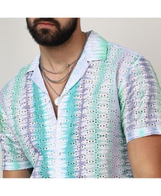 Men's Sea Green & Lavender Horizontal Tie-Dye Shirt