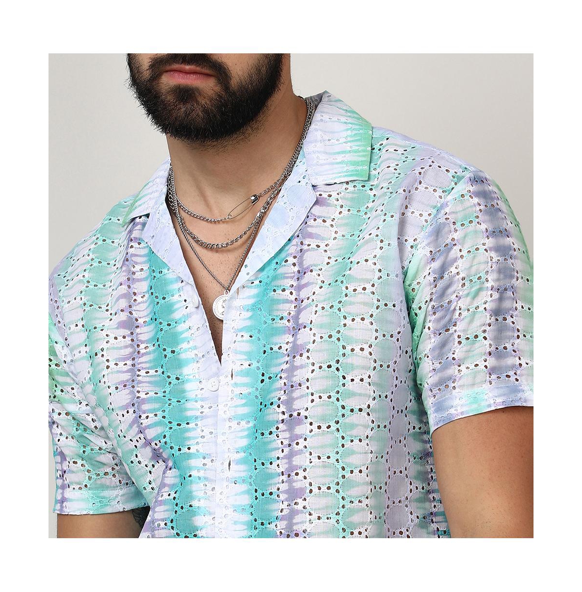 Campus Sutra Men's Sea& Lavender Horizontal Tie-Dye Shirt - Green