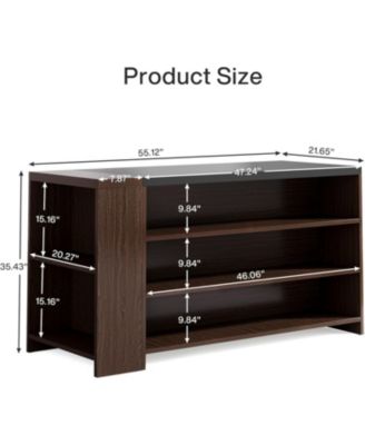 55" Kitchen Island Table, Farmhouse 5-Tier Wood Coffee Bar Cabinet with Storage Shelves and Large Countertop for Kitchen or Dining Room