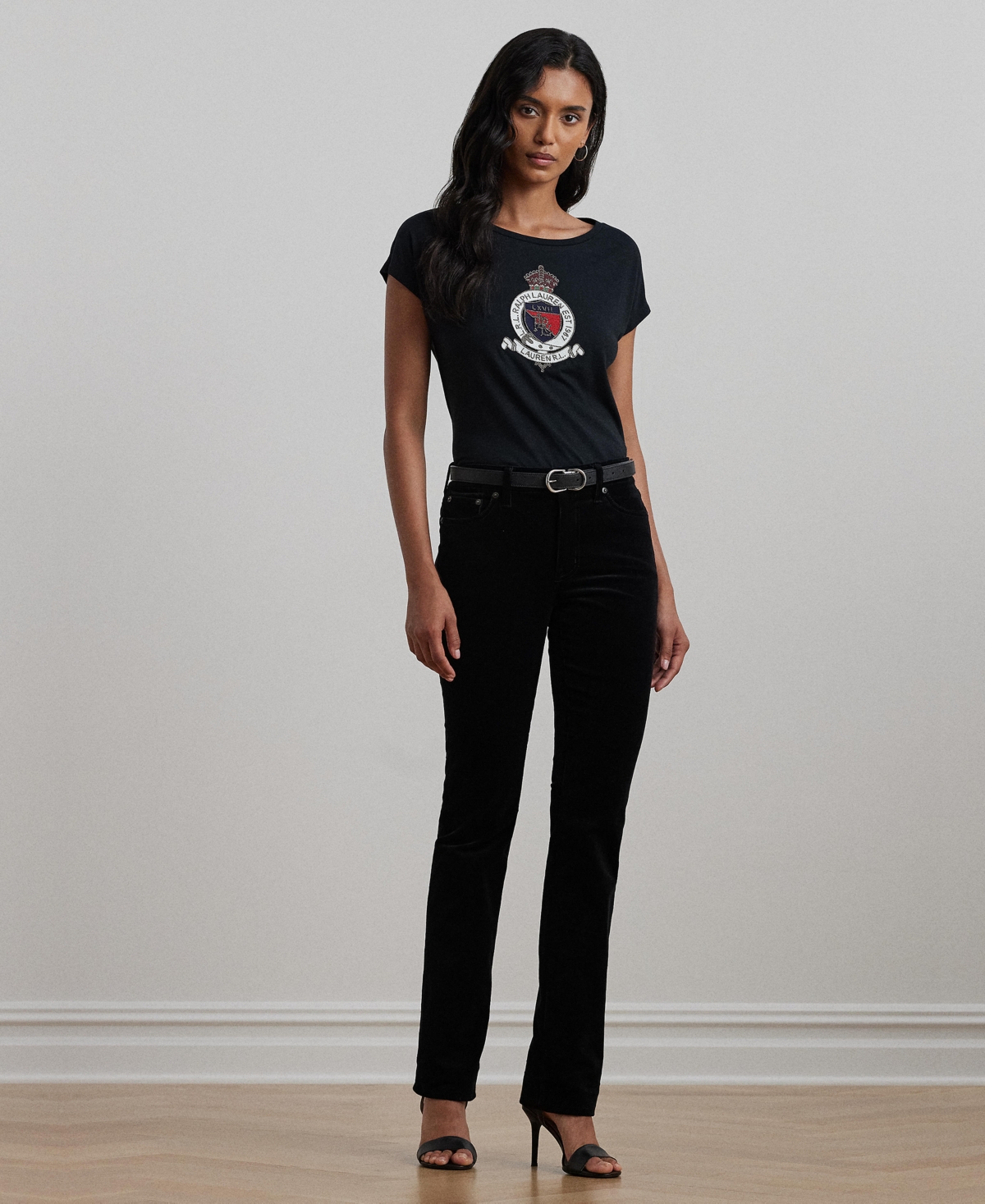 Lauren Ralph Lauren Women's Beaded-Crest Cotton Jersey Tee