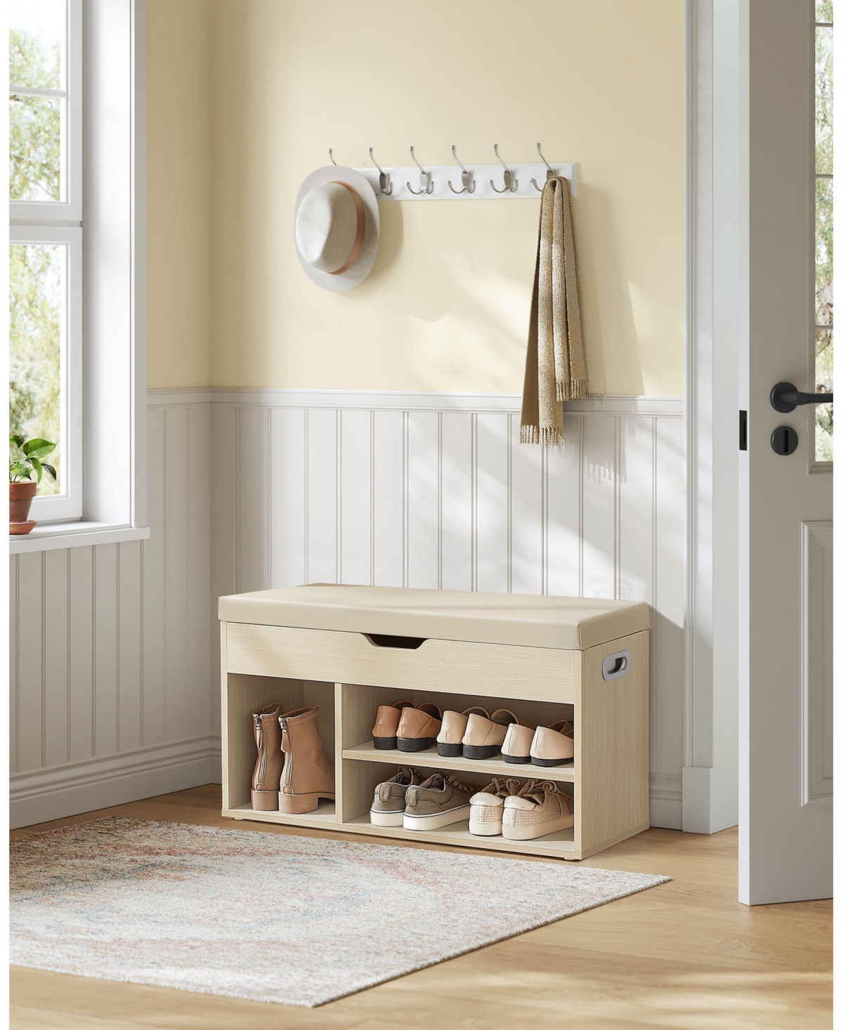 Slickblue Storage Bench with Cushion and Shoe Bench with Padded Seat for Stylish Organization