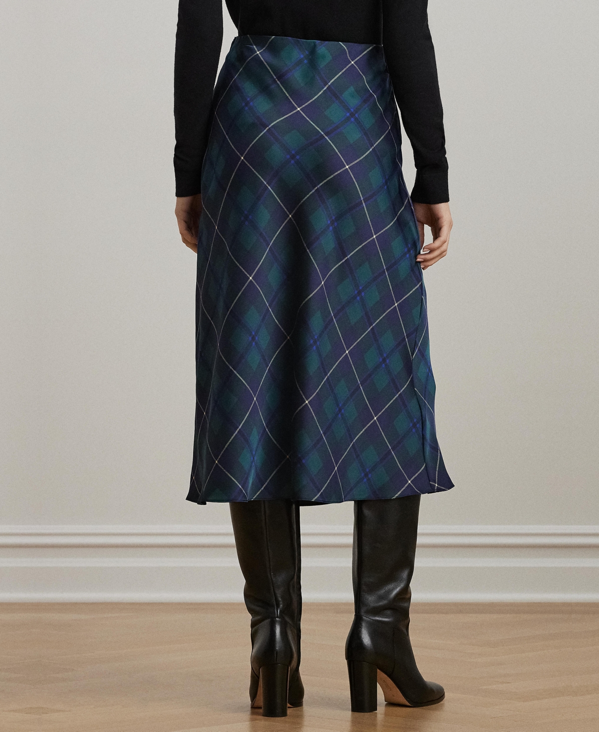 Lauren Ralph Lauren Women's Plaid Satin Charmeuse Midi Skirt