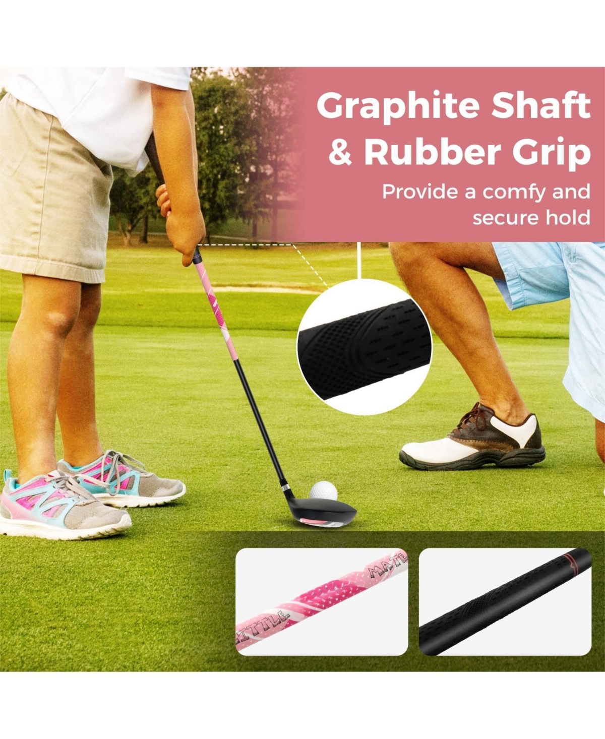Skonyon Junior Complete Golf Club Set Right Hand with Rain Hood for Kids- Pink
