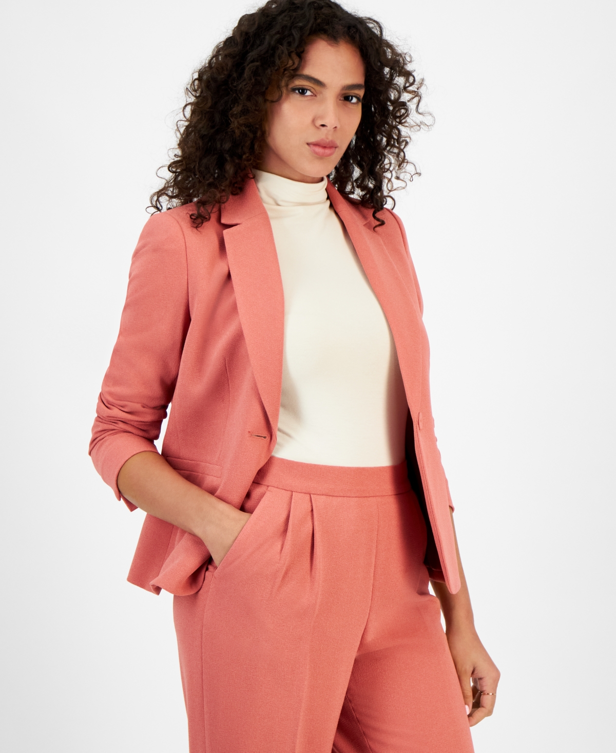 Bar Iii Women's Textured Crepe Single-Button Notched-Collar Blazer, Created for Macy's