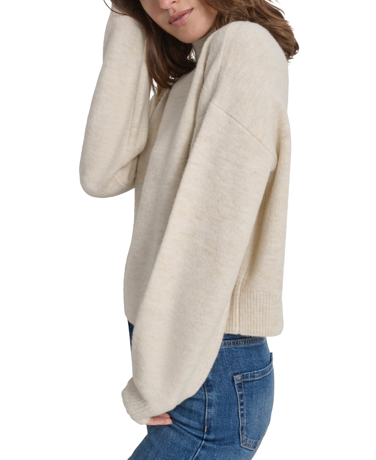 DKNY JEANS WOMEN'S PETITE MOCK NECK BOXY CROPPED SWEATER 