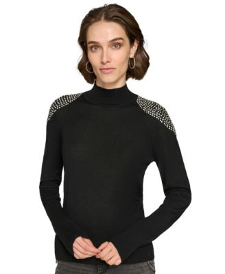 KARL LAGERFELD PARIS - Women's Embellished-Shoulder Sweater