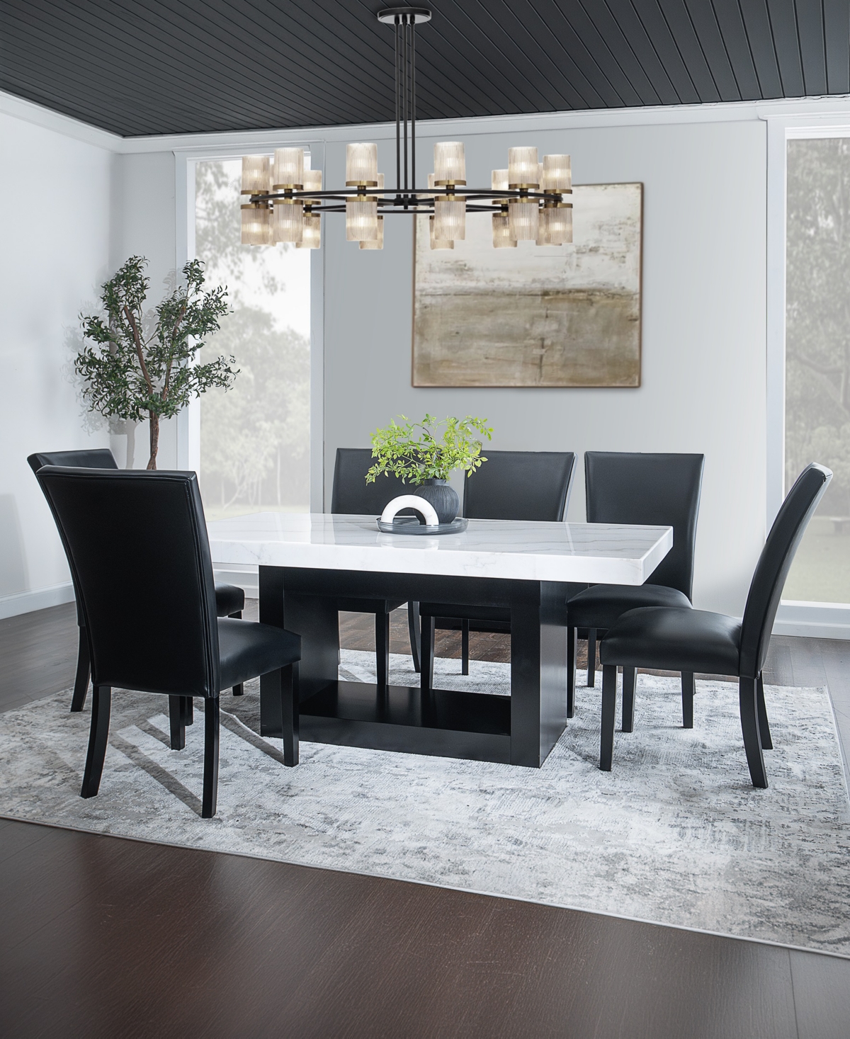 Macy's Kellet 7 Pc. Rectangular Marble Dining Set (table & 6 Side Chairs), Created For  In Black