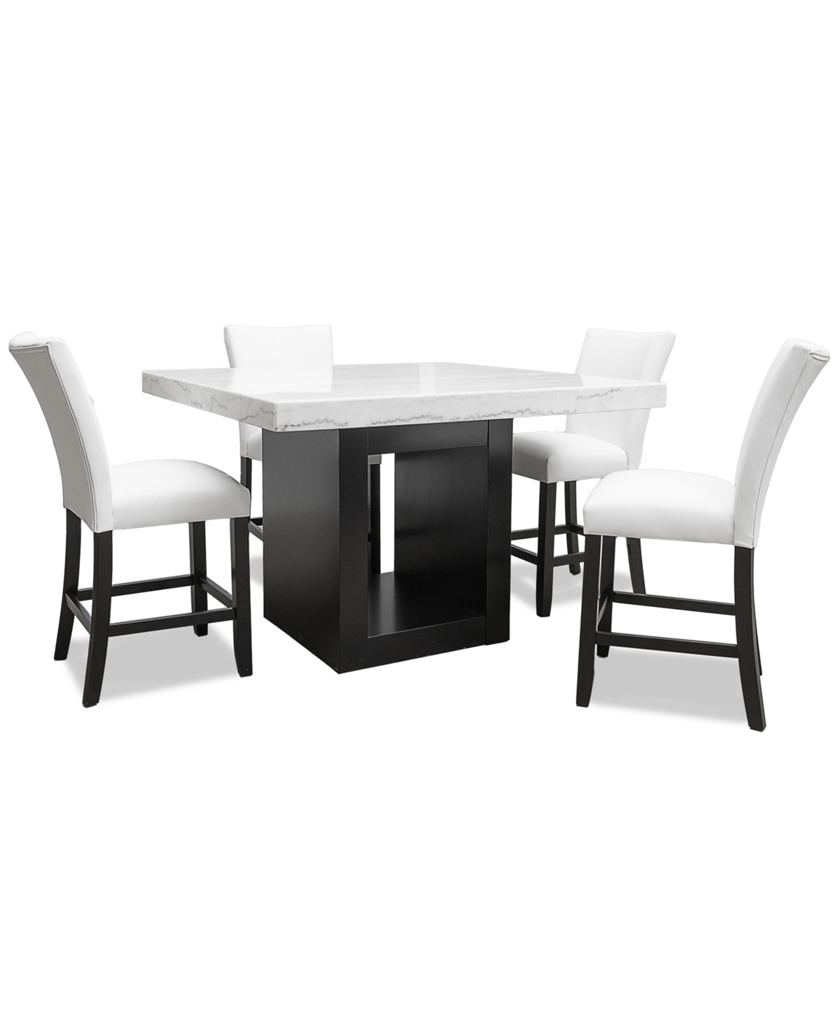 Macy's Kellet 5 Pc. Square Marble Dining Set (counter Height Table & 4 Chairs), Created For  In White