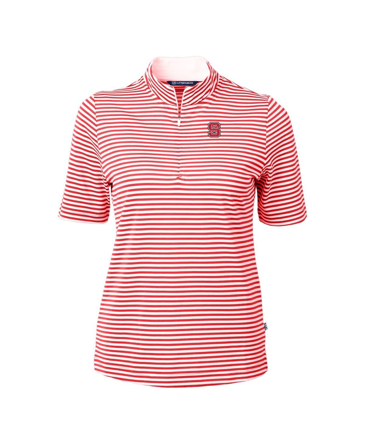 CUTTER & BUCK WOMEN'S RED NC STATE WOLFPACK DRYTEC VIRTUE ECO PIQUE STRIPE POLO 