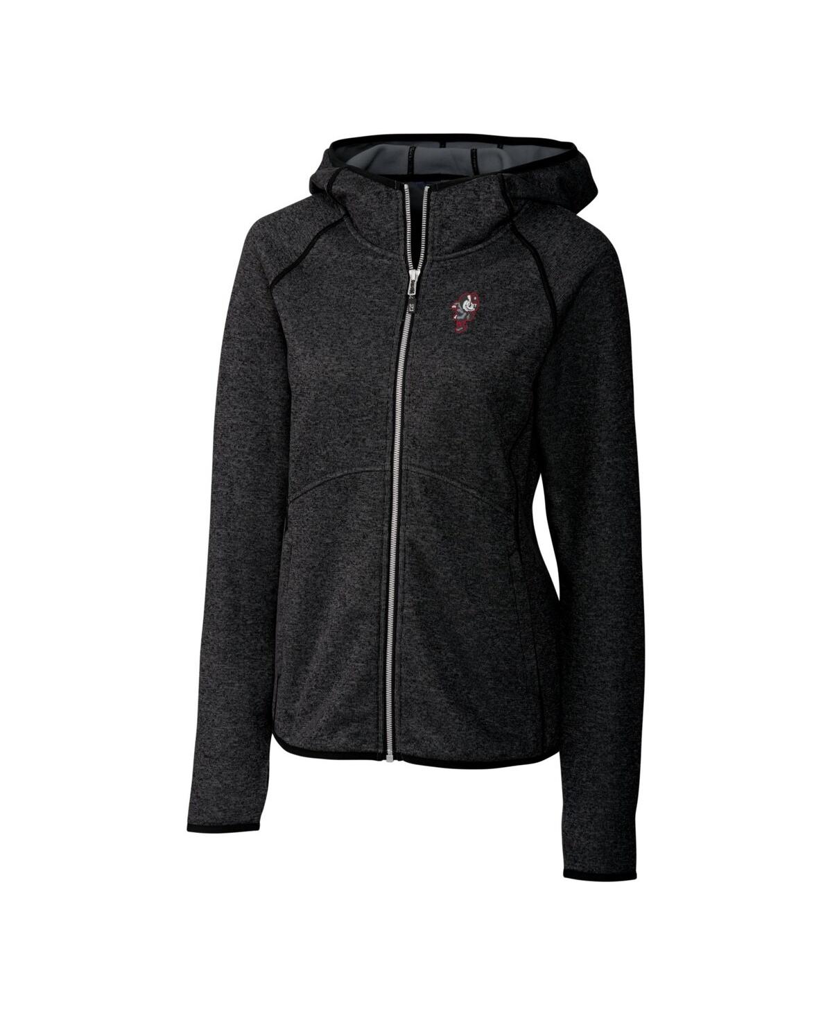 CUTTER & BUCK WOMEN'S HEATHER CHARCOAL OHIO STATE BUCKEYES MAINSAIL SWEATER-KNIT FULL-ZIP HOODIE 