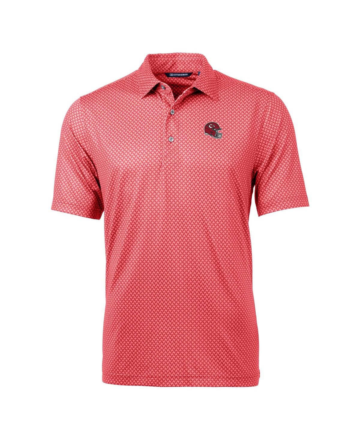 Cutter & Buck Men's Red Kansas City Chiefs Helmet Pike Banner Print Stretch Polo In Red