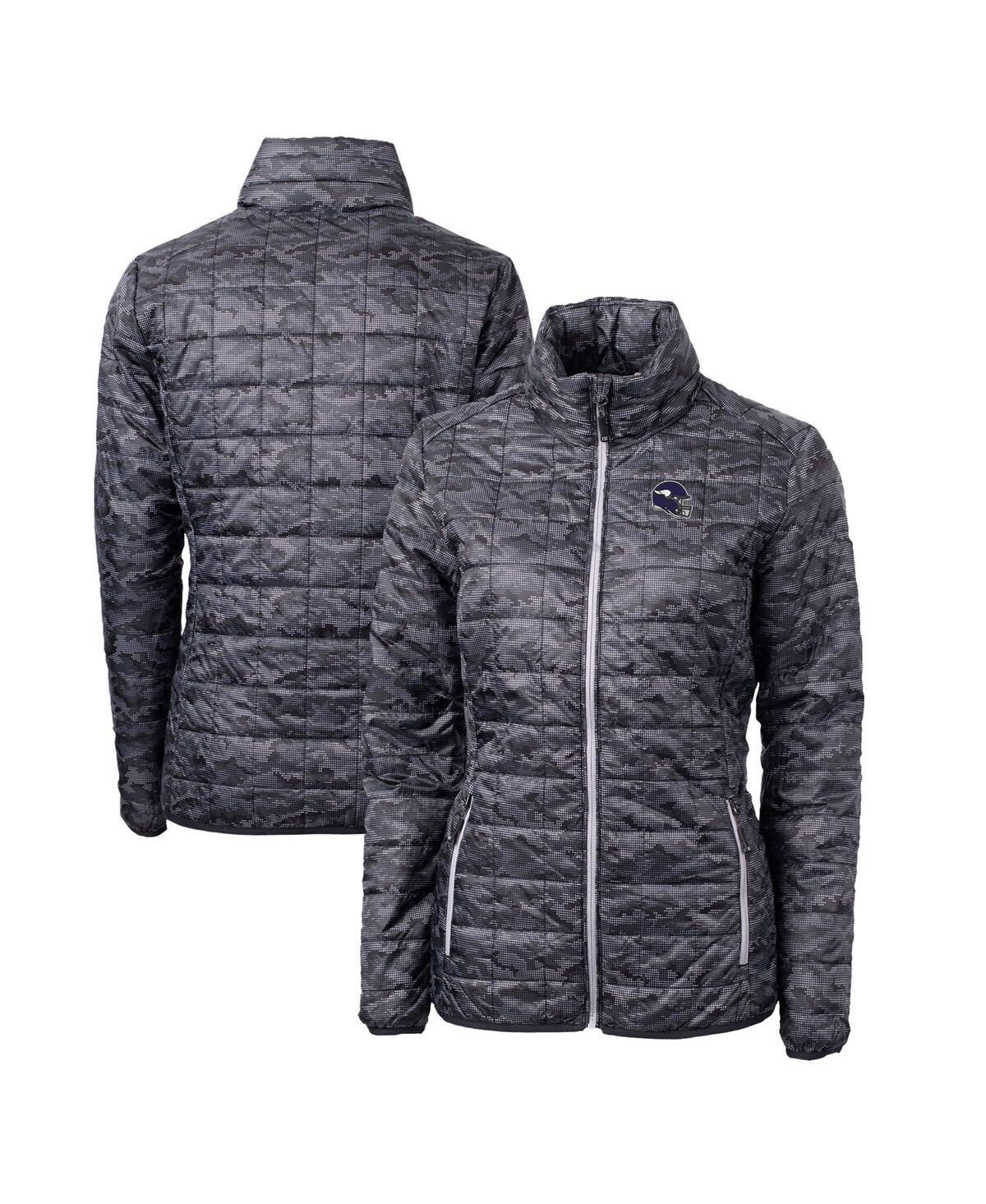Cutter & Buck Women's Black Minnesota Vikings Helmet Logo Rainier Primaloft Eco Insulated Full-zip Puffer Jacket In Black