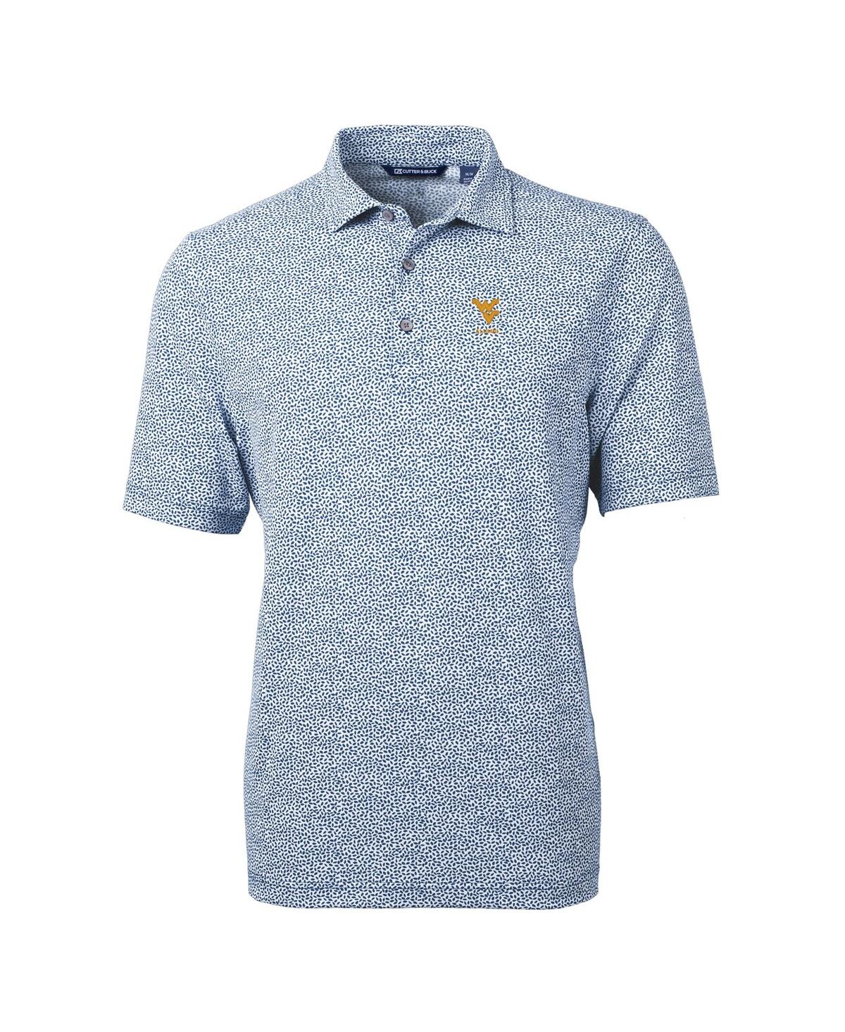 Cutter & Buck Men's Navy West Virginia Mountaineers Alumni Logo Drytec Virtue Eco Pique Botanical Print Polo In Navy