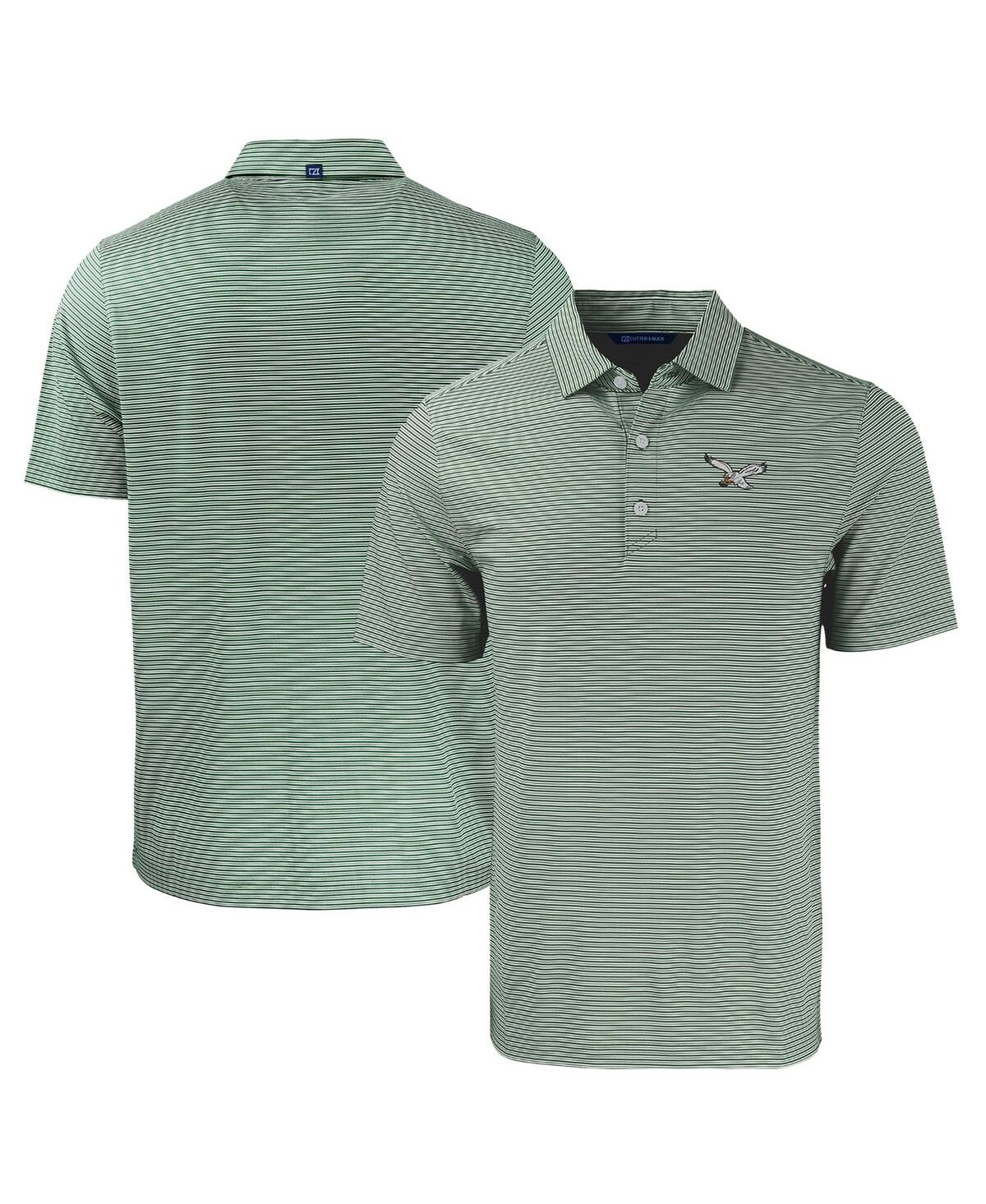 Cutter & Buck Men's Midnight Green/white Philadelphia Eagles Throwback Forge Eco Double Stripe Stretch Polo In Green,white