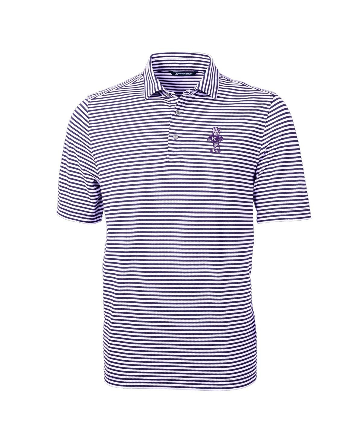 Cutter & Buck Men's Kansas State Wildcats Vault Drytec Virtue Eco Pique Stripe Polo In Purple