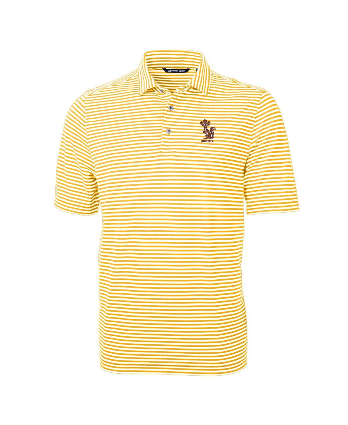 Cutter & Buck Men's Minnesota Golden Gophers Vault Drytec Virtue Eco Pique Stripe Polo In Gold