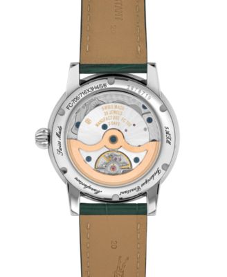 Men's Swiss Automatic Classic Moonphase Date Manufacture Green Leather Strap Watch 40mm