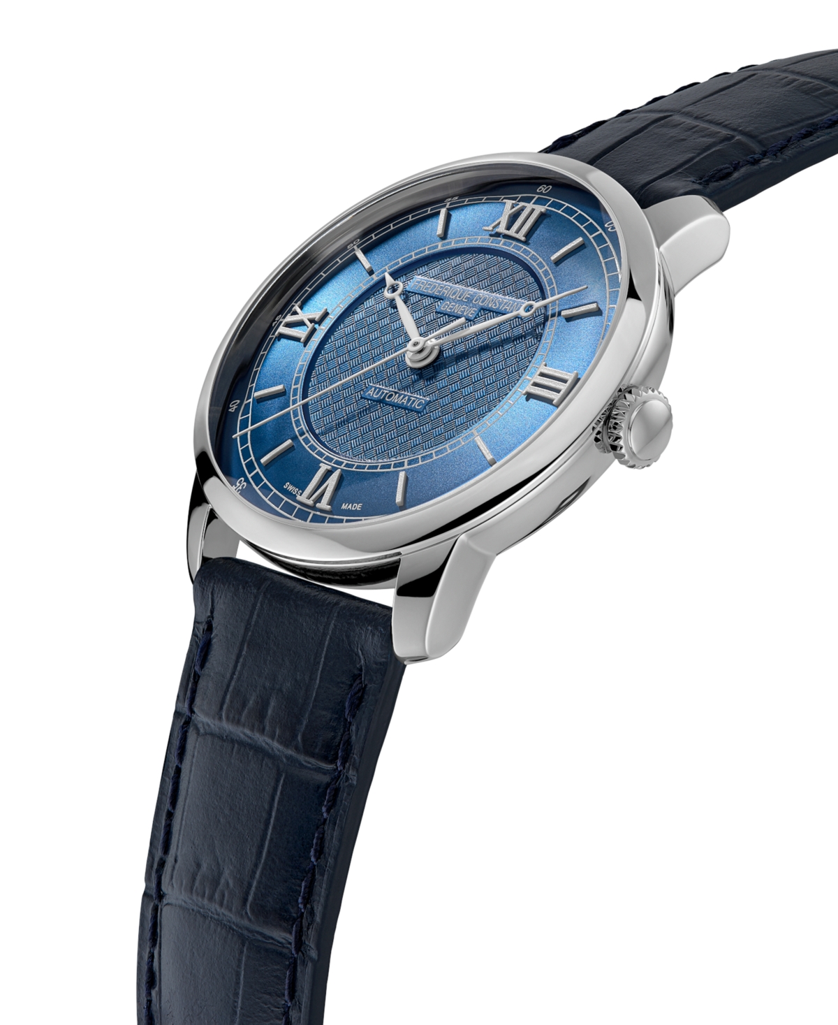 Frederique Constant Men's Swiss Automatic Classics Premiere Blue Leather Strap Watch 39mm In Blue