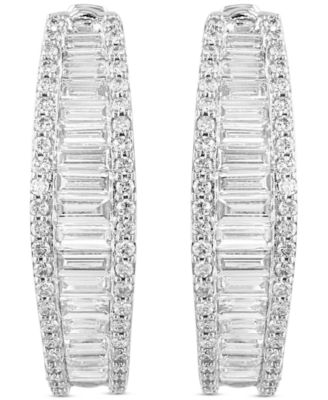 EFFY&reg; Lab Grown Diamond Baguette & Round Hoop Earrings (2-3/8 ct. t.w.) in 14k White or Yellow Gold
