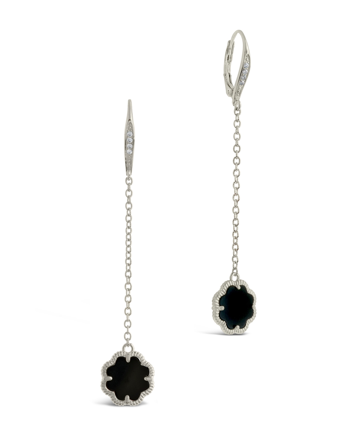 Sterling Forever Black Onyx Long Drop Earrings In Silver,onyx