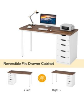 Computer Desk with 5 Drawers, 47 inches Rustic Brown Home Office Desk with Storage, Modern Simple Laptop Desk Study Writing Table for Small Spaces (Reversible Drawer Cabinet)