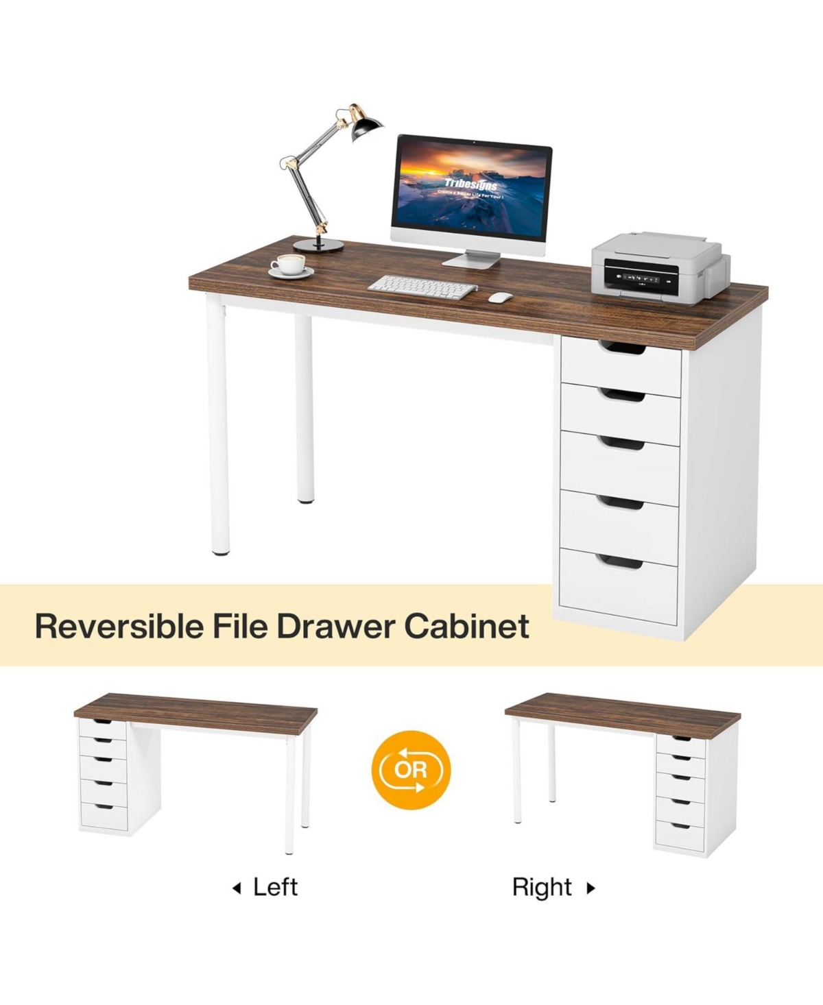 Tribesigns Computer Desk with 5 Drawers, inches Rustic Brown Home Office Desk with Storage, Modern Simple Laptop Desk Study Writing Table for Small