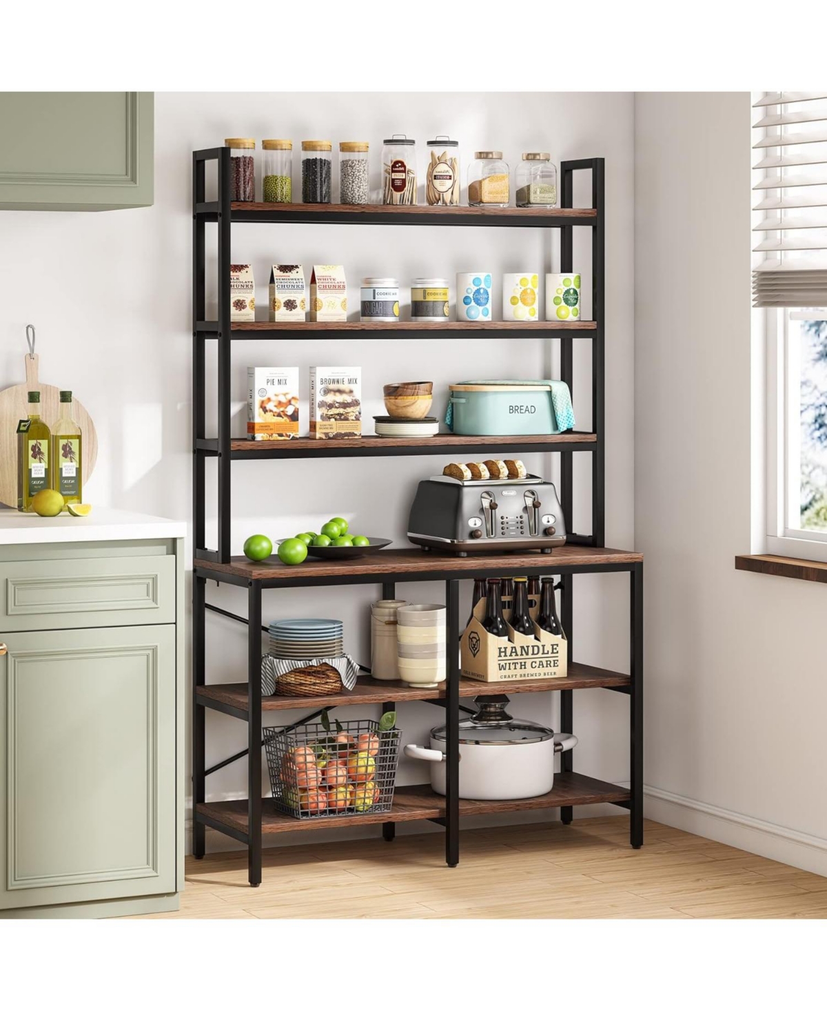 Tribesigns 6-Tier Bookshelf, Industrial Bookcase with Open Shelf, 6 Shelf Storage Rack with X-Shaped Frame, Rustic Book Shelf for Living Room, Bedroom