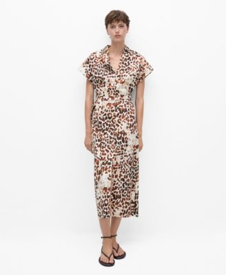 Mango Women s Bow Detail Animal Print Dress Macy s