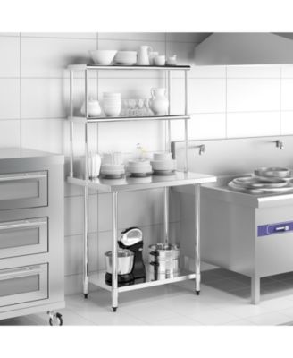 36 x 12 Inch Kitchen Stainless Steel Overshelf with Adjustable Lower Shelf