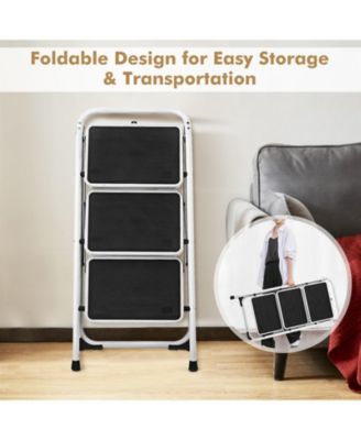 Folding 3-Step Ladder with Handgrip and Anti-Slip Platform