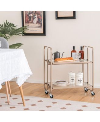 2-Tier Mobile Serving Cart with Tempered Glass Shelf