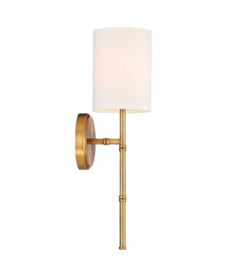 Abigale Modern Wall Light Sconces Set of 2 Brass Hardwire 5" Fixture White Fabric Shade for Bedroom Reading Living Room Hallway House
