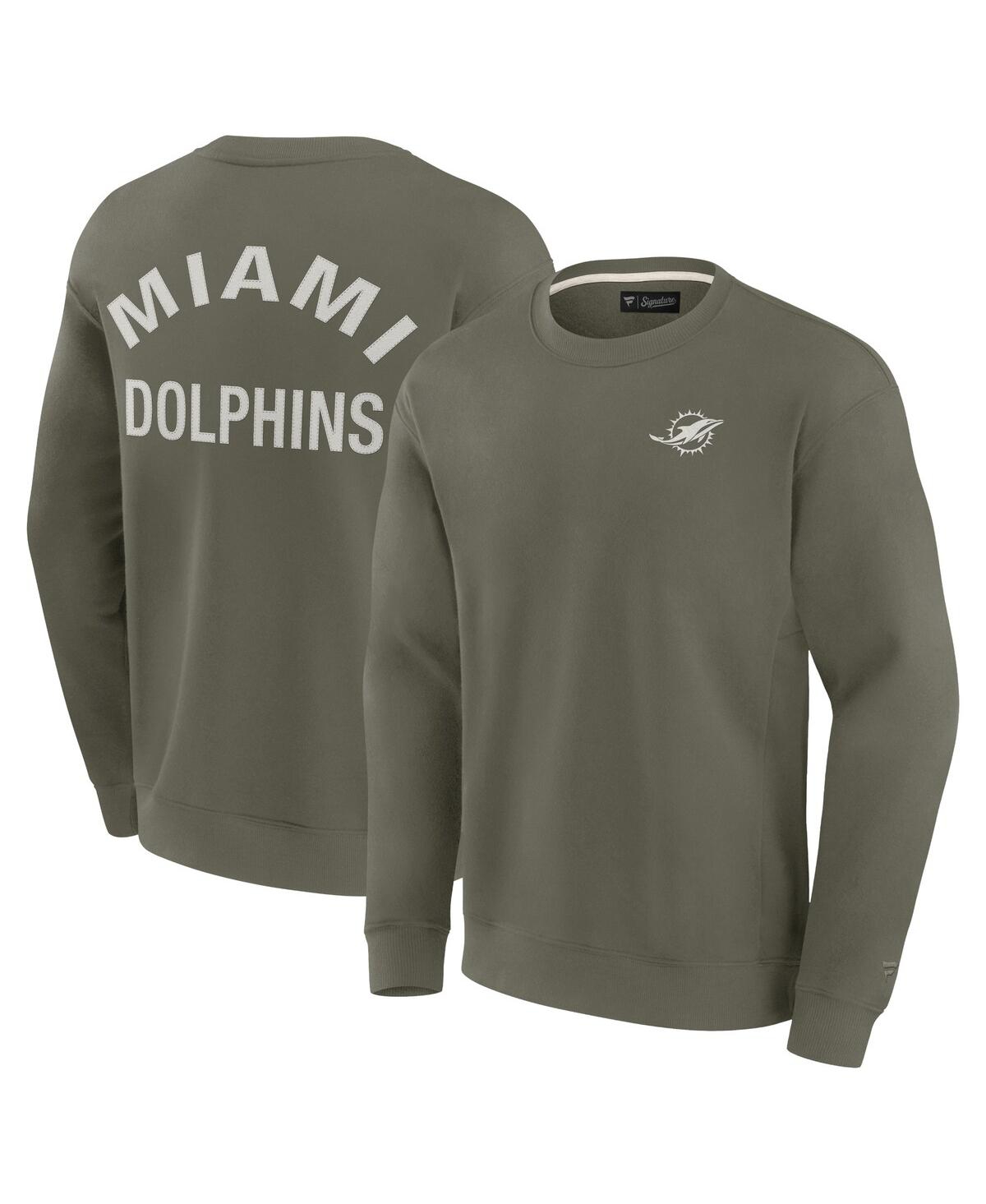 Shop Fanatics Men's And Women's Miami Dolphins Super Soft Pullover Crew Sweatshirt In Olive
