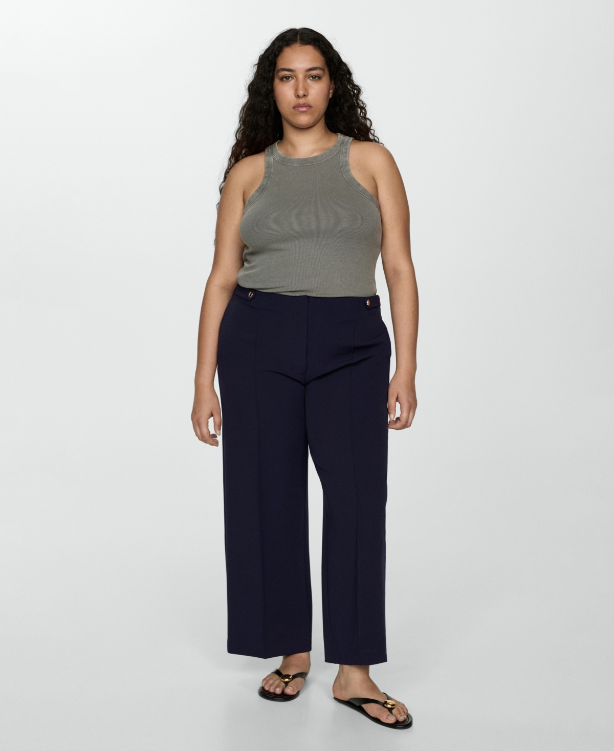 Mango Women's Buttons Straight-Fit Trousers