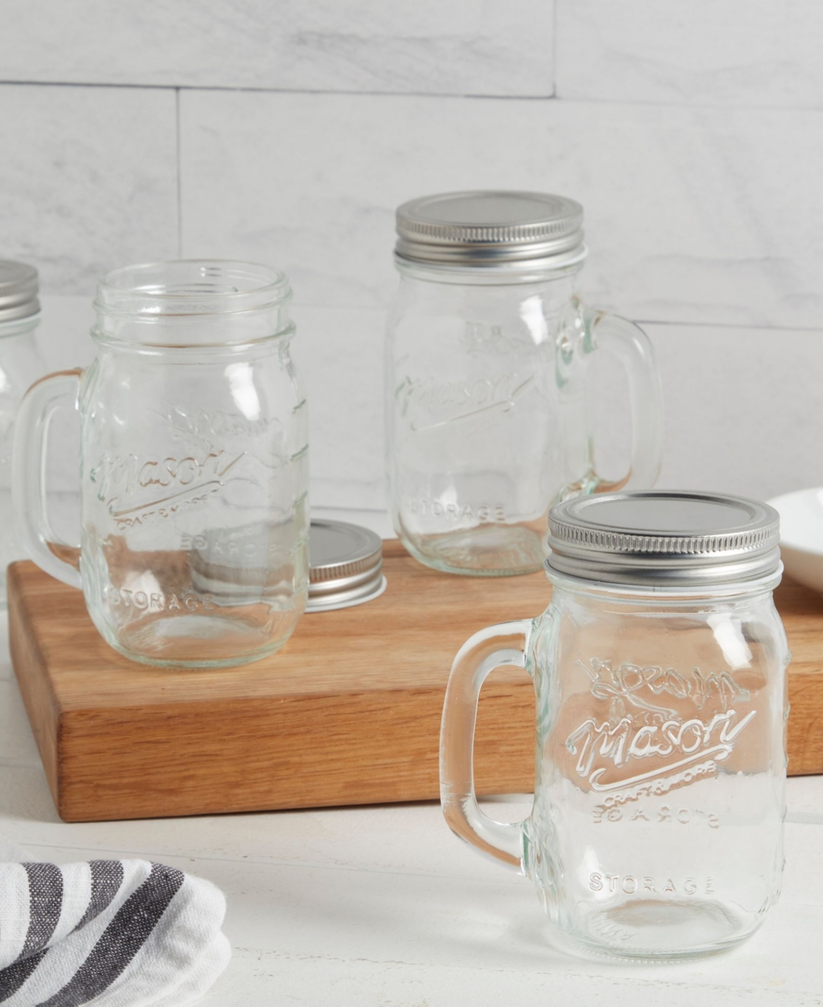 Mason Craft & More 4 Piece Glass Jars With Handles And Lids In Clear