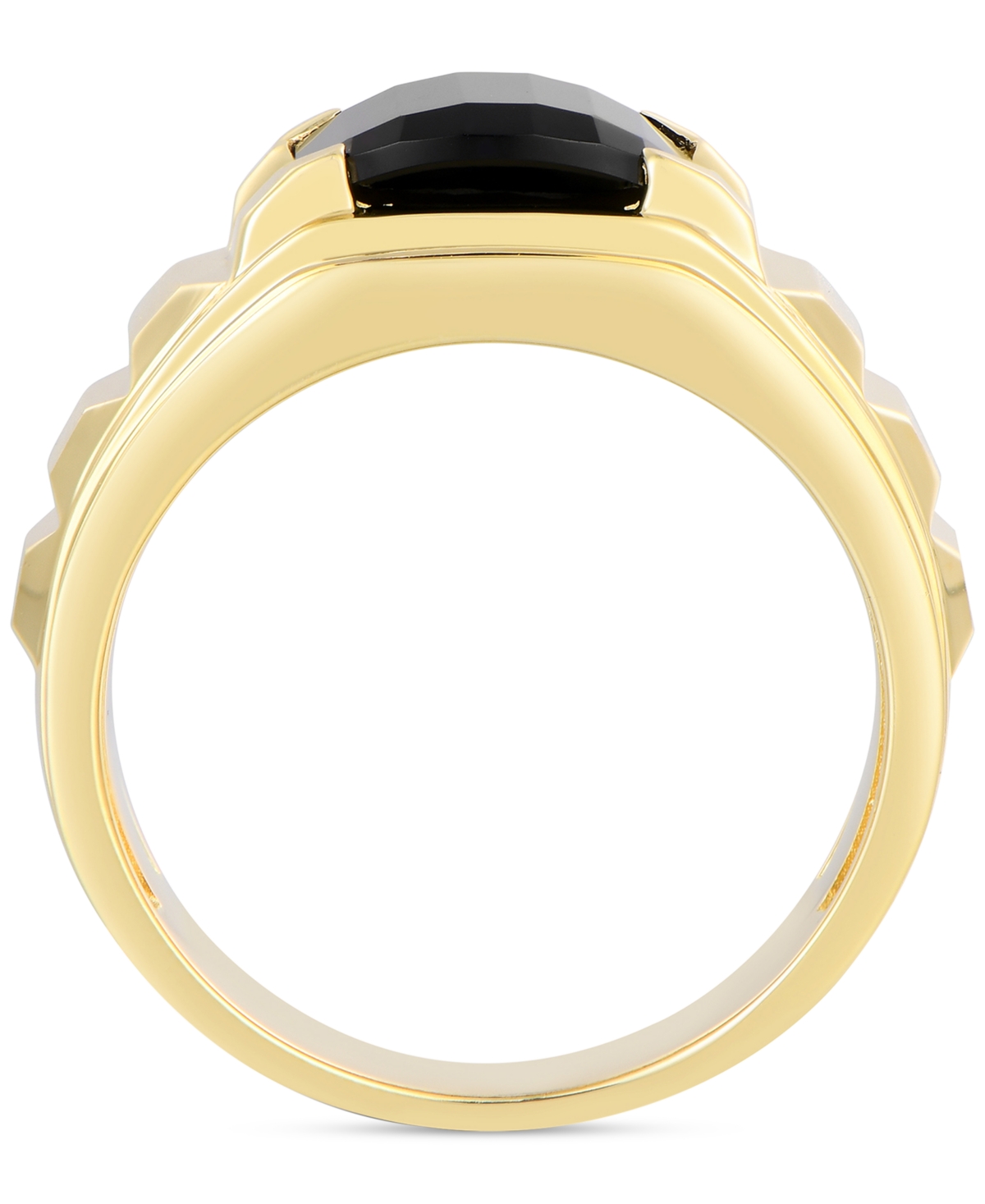 Macy's Men's Black Onyx & Diamond Accent Ring In 14k Gold-plated Sterling Silver In Gold Over Silver